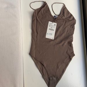 Zara taupe knit body suit- brand new with tags- size small- never worn